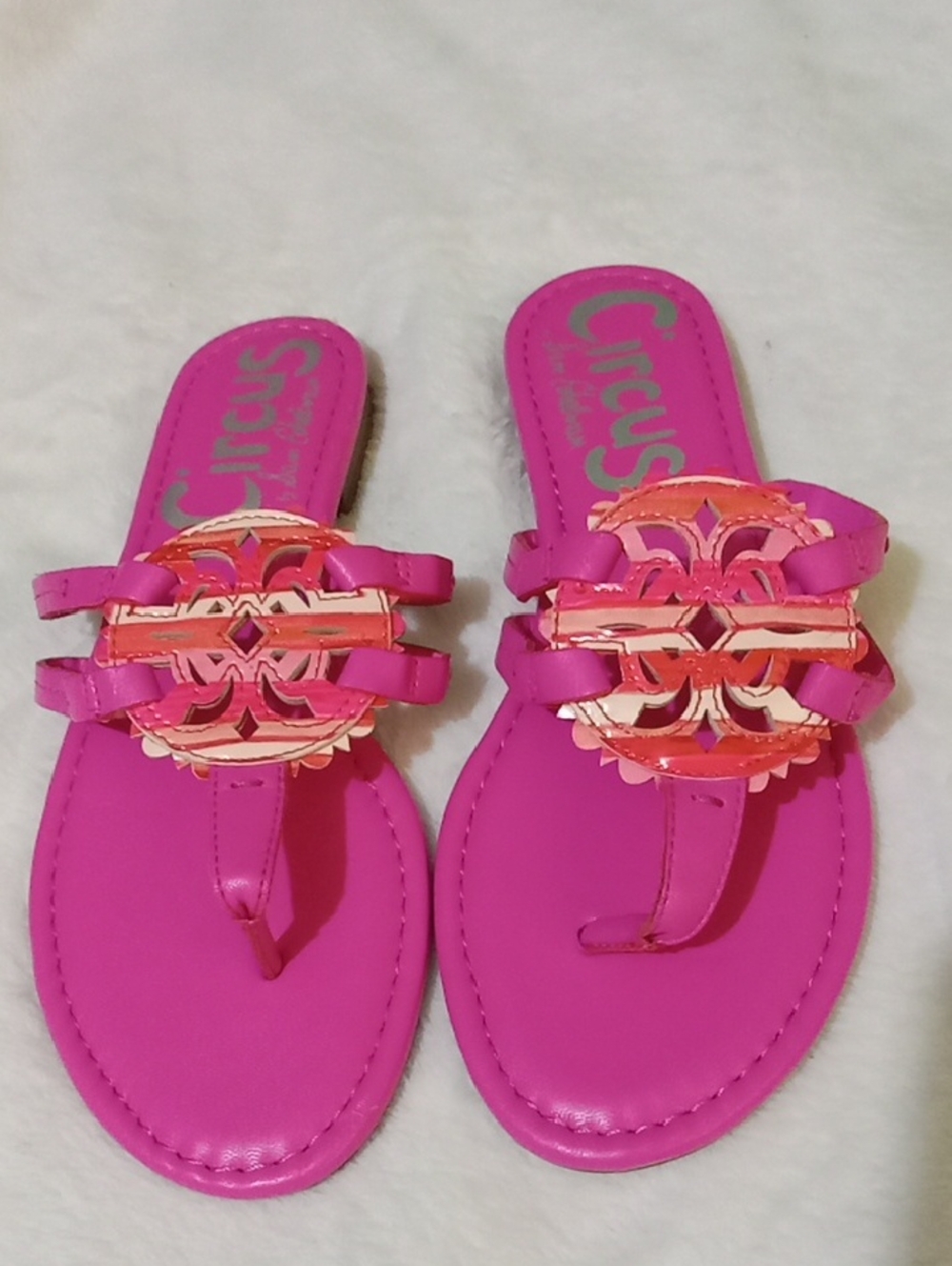 Circus by Sam Edelman Hot Pink Toe-Post Sandals with Coral Accents